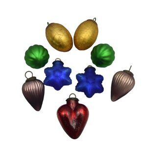 Vintage Kugel Glass Christmas Ornaments Set of 9 Heart Stars Balls Oval Drop